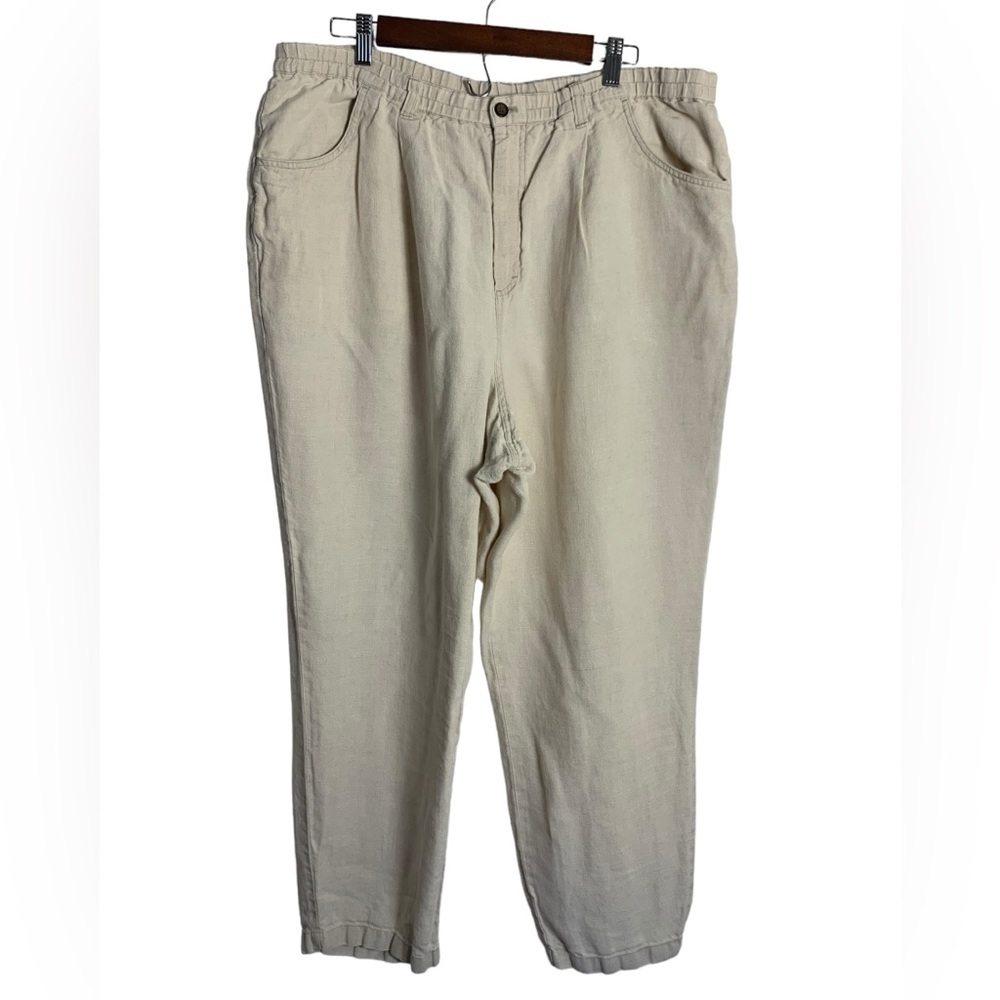 Eddie Bauer 100% Linen Elastic Waist Trousers Khaki Plus Size XXL